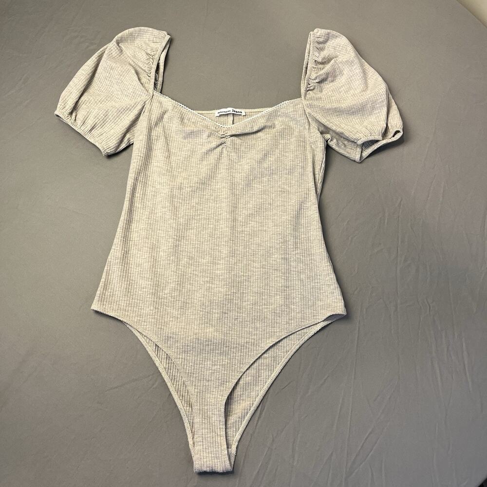 REFORMATION Grey Size Large Puff Sleeve bodysuit Sweetheart Neckline
